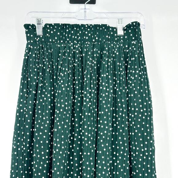 EXLURA Green White Polka Dot Maxi Skirt Medium Smocked Waist Flowy Boho Style - Picture 3 of 11